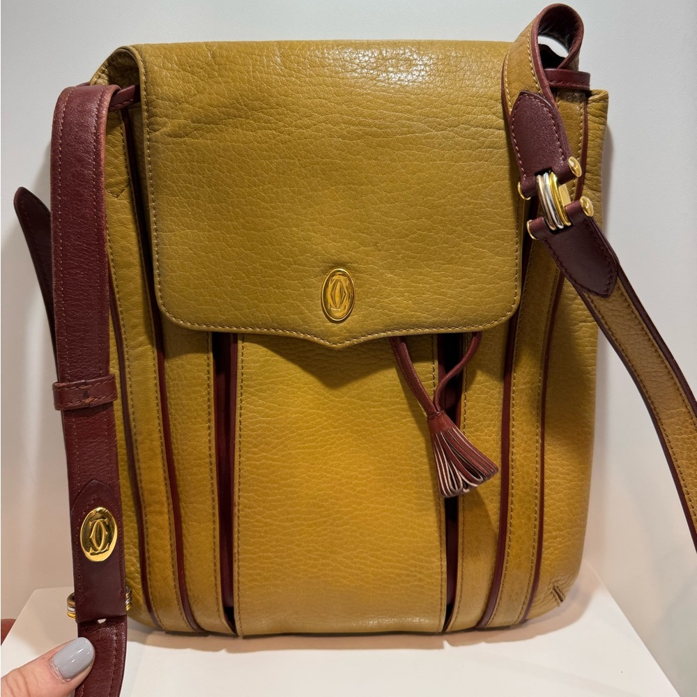 Cartier Vintage Must Line Yellow/Bordeaux Leather Crossbody Bag